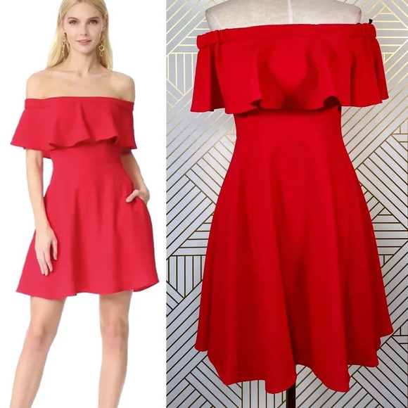 Black Halo Dresses & Skirts - Black Halo Penelope Off the‎ Shoulder Dress in Red